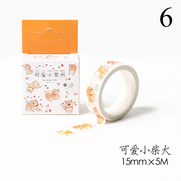15 мм* 5 м Criativa Шиба собака кошка животные бумажный скотч DIY дневник в стиле Скрапбукинг Декоративные Маскировочные ленты для детей подарок для девочек - Цвет: 6