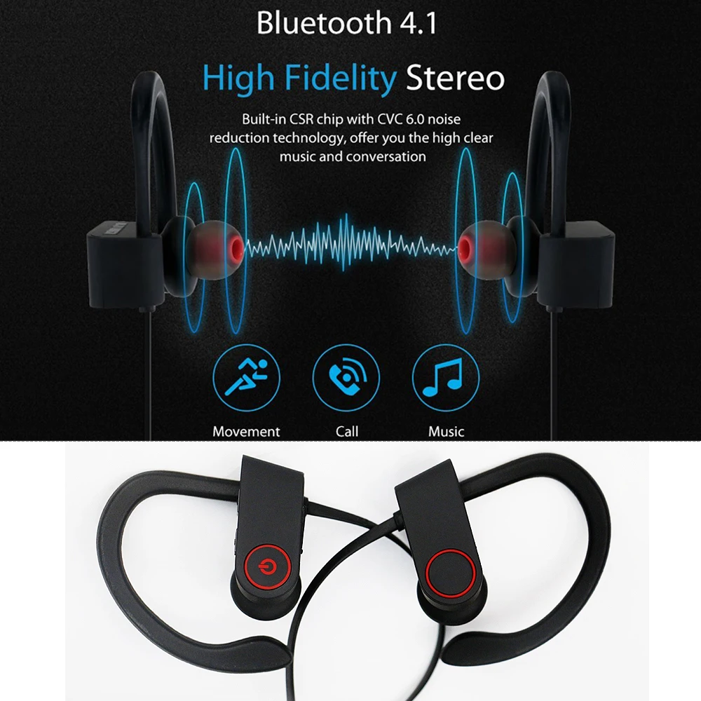 Aelic U8 Bluetooth наушники с микрофоном IPX7 водонепроницаемая Спортивная гарнитура