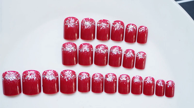 Элегантные накладные ногти с красным блеском 24 шт./компл.. Короткие квадратной