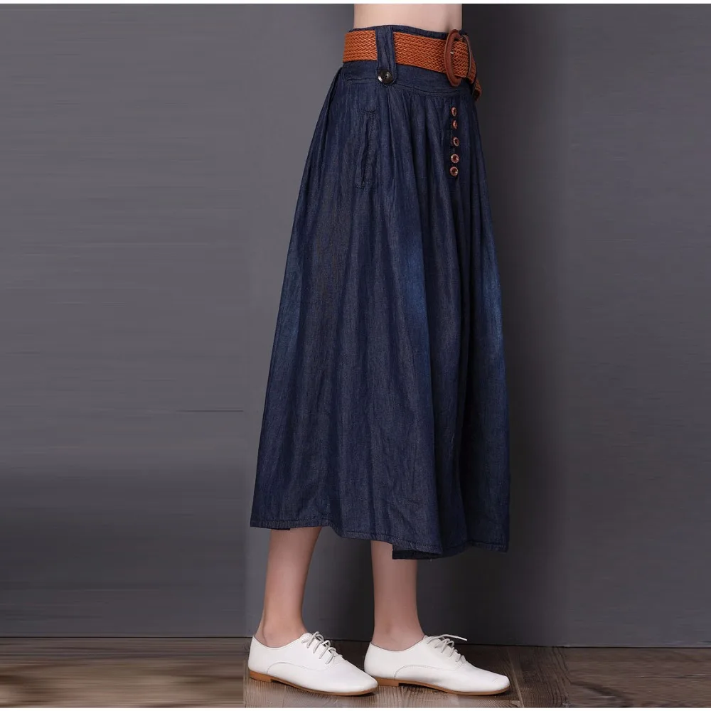 Женская длинная джинсовая юбка Повседневная трапециевидная из денима с вышивкой