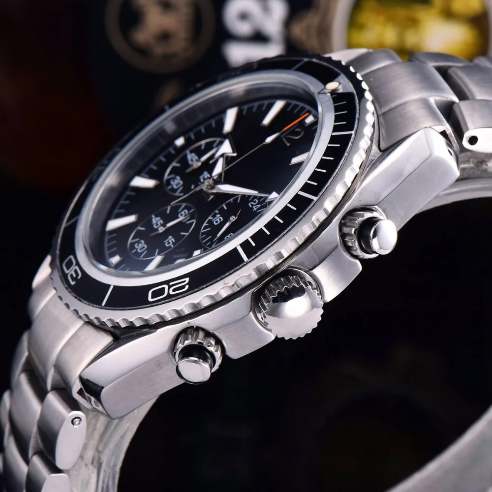 45 мм хронограф море часы световой для мужчин полный сталь relogio masculino роскошные