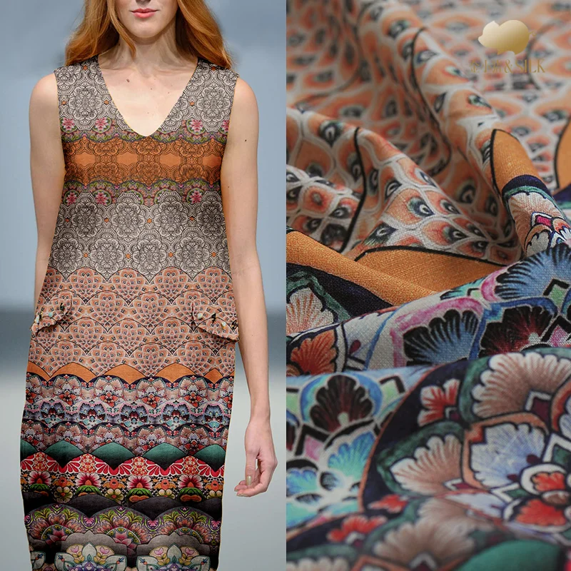 Ретро плотный шелк лен ткань мягкая и нежная юбка одежда cheongsam шелковая