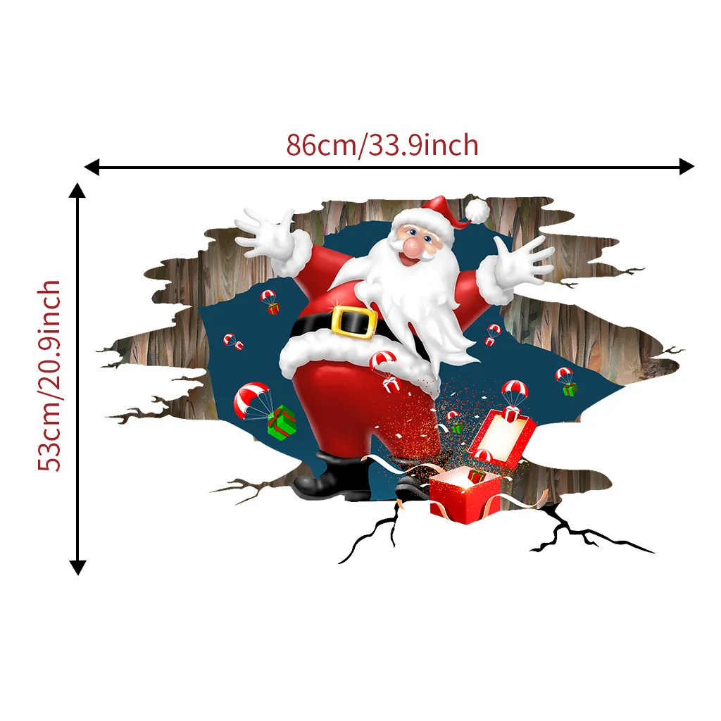 3D Merry Christmas настенная декоративная наклейка подарок Санта-Клауса 3D окно пол съёмная виниловая наклейка Рождественское украшение