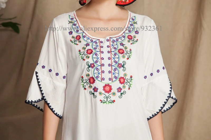 Vintage Mexican Floral Embroidery Women Blouses BOHO Blouse Shirt Summer tops 4 Color shirts blusa Blusas femininas | Женская одежда