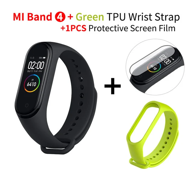 Xiaomi mi смарт-браслет 4, 3 цвета, AMOLED экран, mi Band 4, смарт-браслет, фитнес-браслет, Bluetooth, спортивный водонепроницаемый смарт-браслет - Цвет: green add film