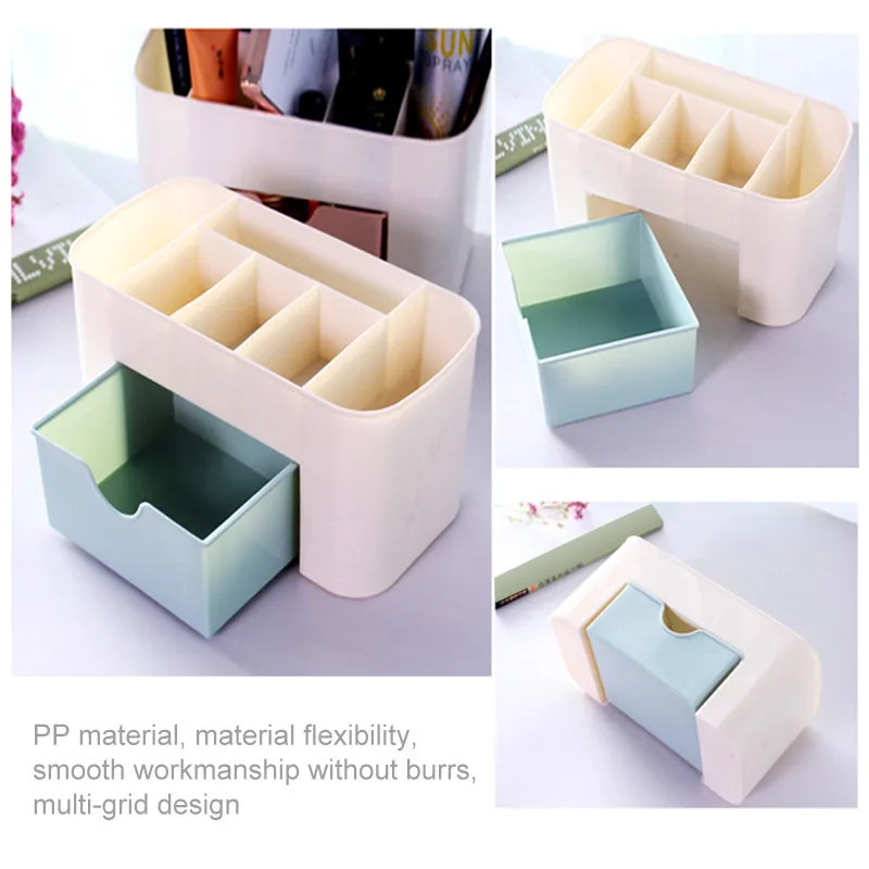Пластиковая настольная коробка для хранения косметики с небольшим ящиком