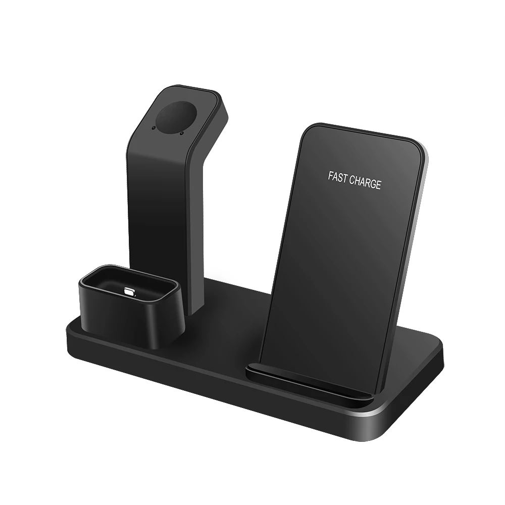 Black 3 в 1 10 Вт быстрая зарядная док-станция для iPhone XS 11 XR X 8 Airpods samsung S10 S9 Qi Беспроводное зарядное устройство для Apple Watch 4 3 2 1 - Тип штекера: Black
