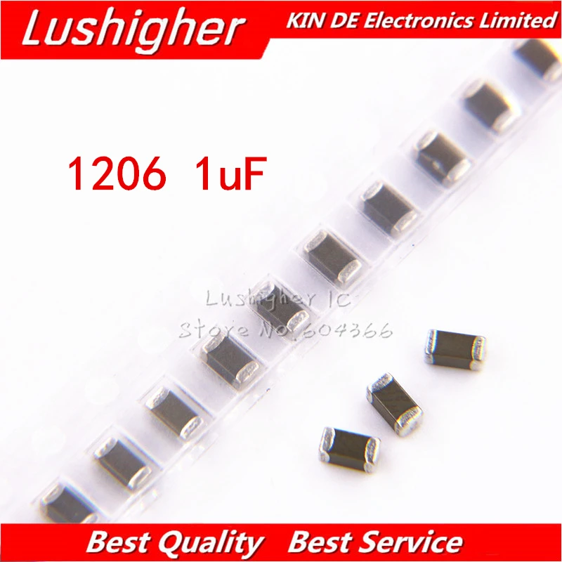 100 шт. 1206 1 мкФ 105K 100V 10% X7R SMD Керамика конденсатор с алюминиевой