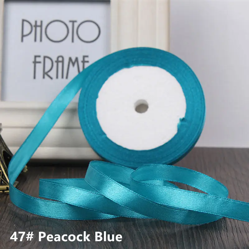 Peacock Blue 25 ярдов/рулон атласная лента Гро-Гро ленты ширина 1 см Рождественская Вечеринка Свадебная лента для украшения торта подарочная упаковка ленточная повязка для волос - Color: Peacock Blue