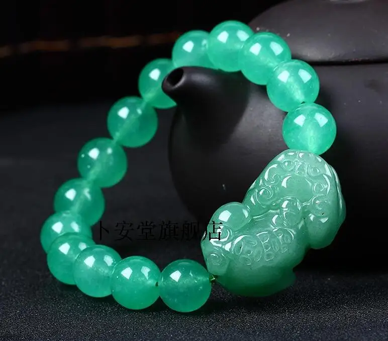 Natural Jadeite A Stone PIXIU Bracelet New Cute Handmade Carved With Red/Black Beads Women Men's Gift Bracelets Jades Jewelry |