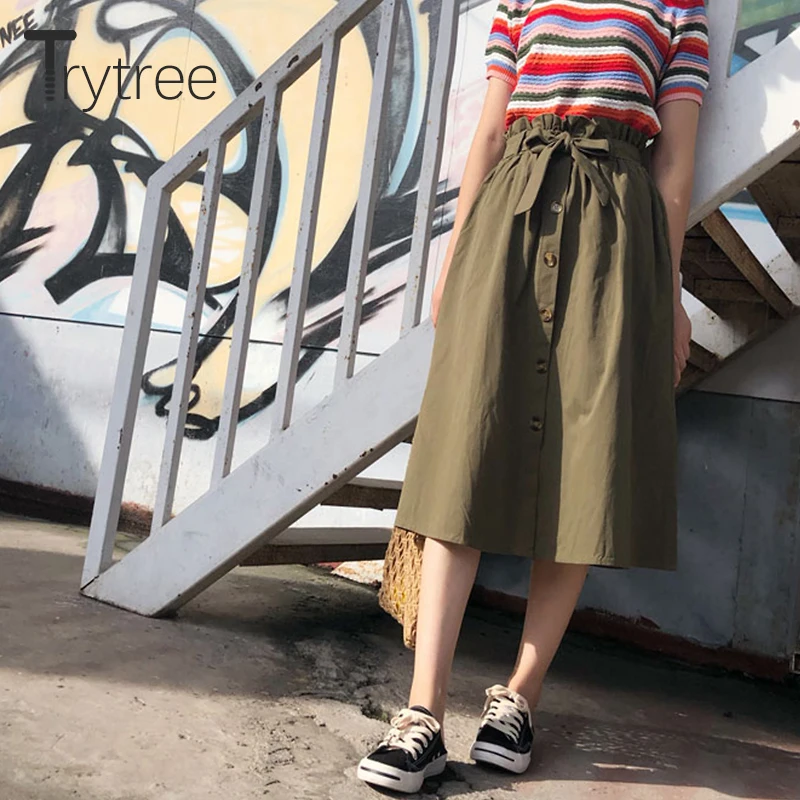Женская юбка трапеция до колен Ttytree элегантная однотонная плиссированная на