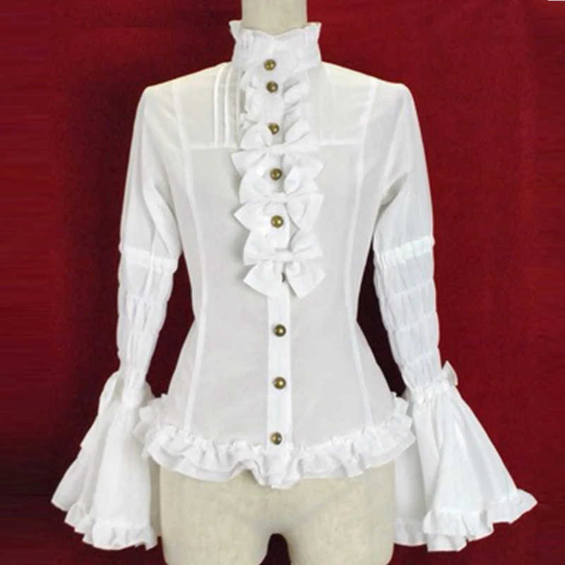Spring Autumn women office tops long sleeve vintage white gothic lolita blouse lolita cosplay costume female shirts