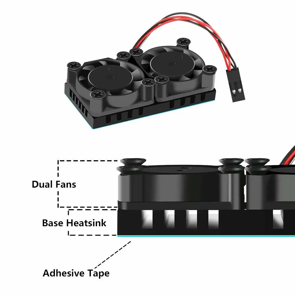 Охлаждающий вентилятор Raspberry Pi с теплопроводящей клейкой лентой и радиатором для