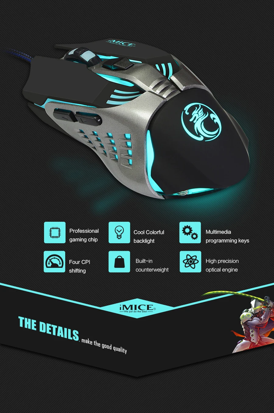 IMice V5 программируемый Gaming Мышь 3200 Точек на дюйм 7 кнопок с подсветкой USB Проводная оптическая компьютерная Мышь геймер для портативных ПК Desktop