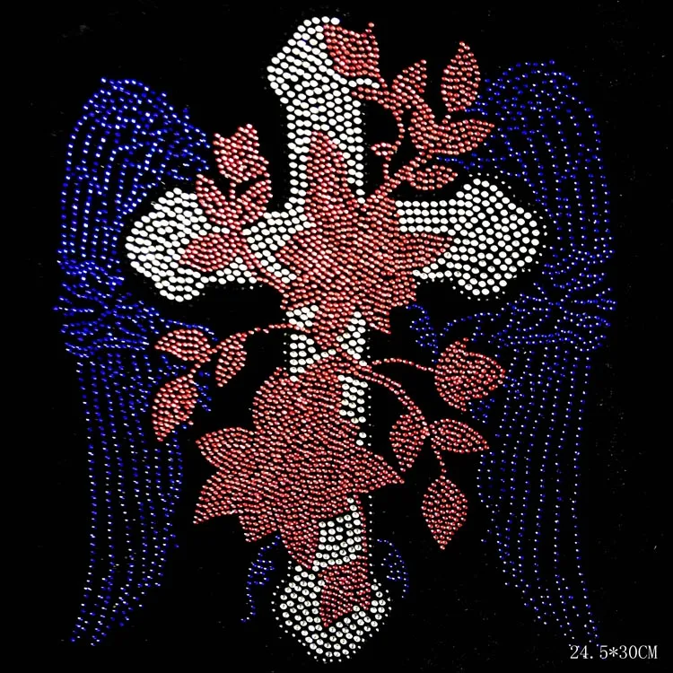 

2pc/lot Big wing iron on transfer patches hot fix rhinestone motif designs iron on transfer appliques for shirt
