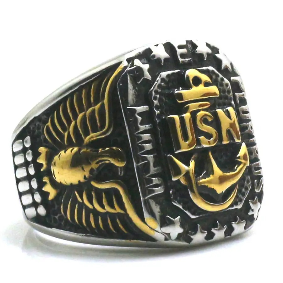 Mens Boys Newest 316L Stainless Steel US Navy Anchor Ring | Rings