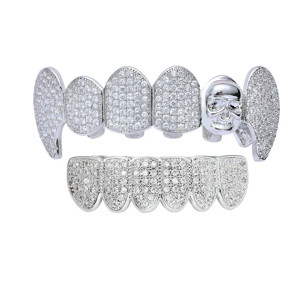 Футболки в стиле хип хоп Череп Grillz зубов комплект золотых ювелирных изделий с