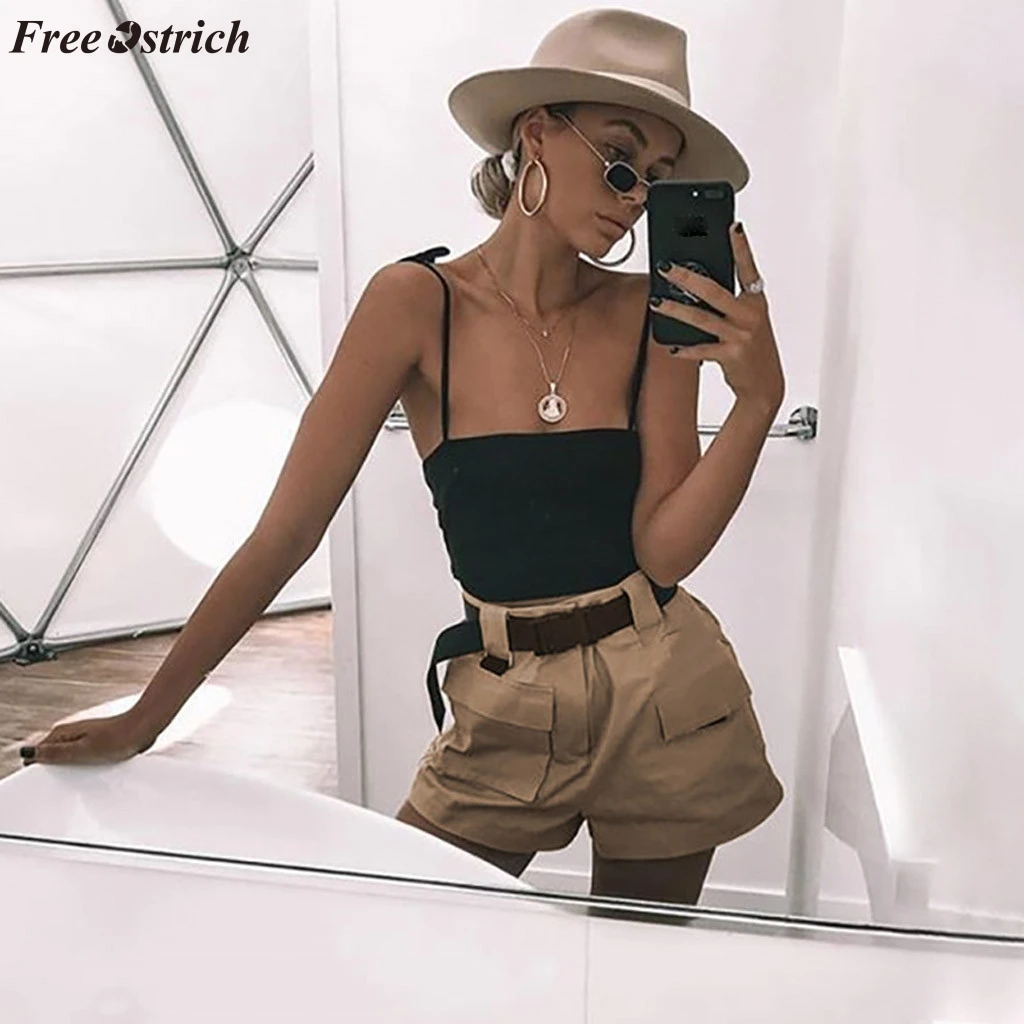 Женские шорты с высокой талией FREE страуса летние свободные карманами и