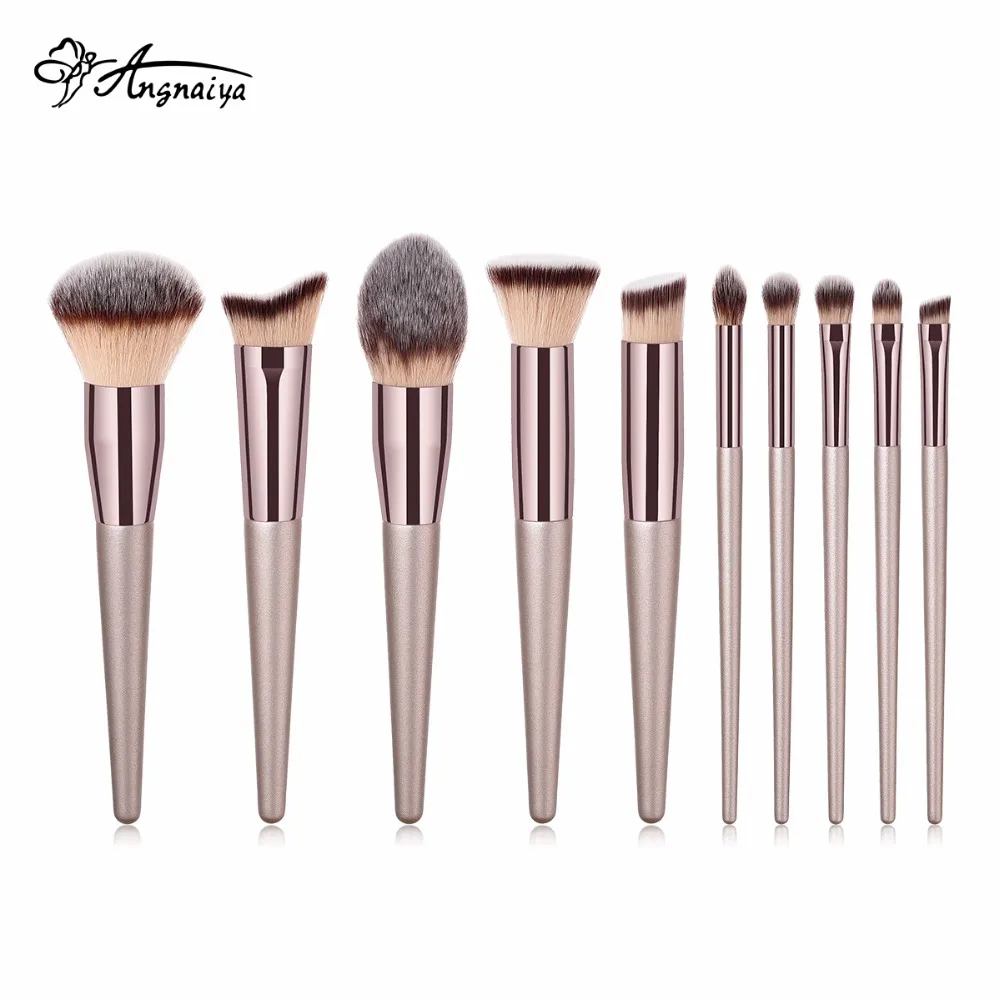 ANGNYA роскошные цвета шампанского Золотые кисти для макияжа набор настоящая