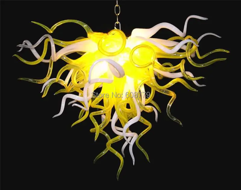 

Wholesale Yellow and White Hand Blown Glass Wrought Iron Chandelier