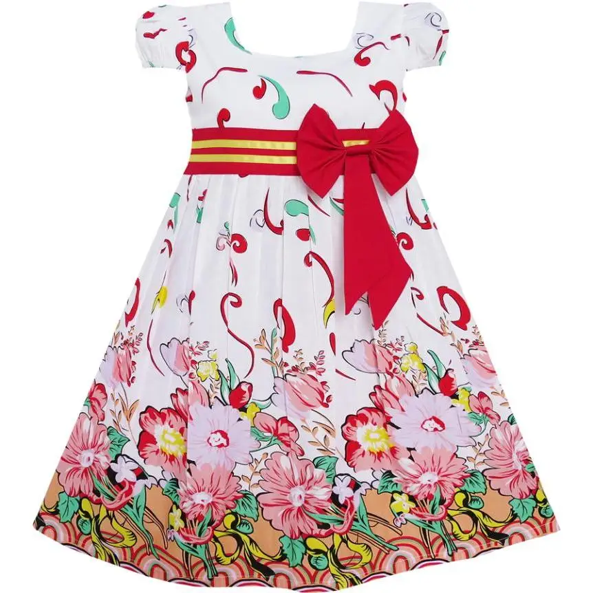 Sunny Fashion платья для девочек Розовый Цветок Короткий рукав Вечеринка день рождения