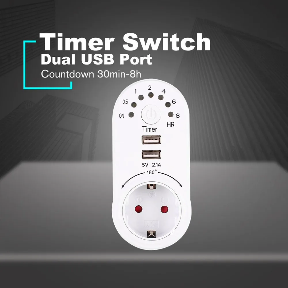 220В таймер мини USB 5В 2.1A адаптер розетка обратный отсчет энергосберегающий