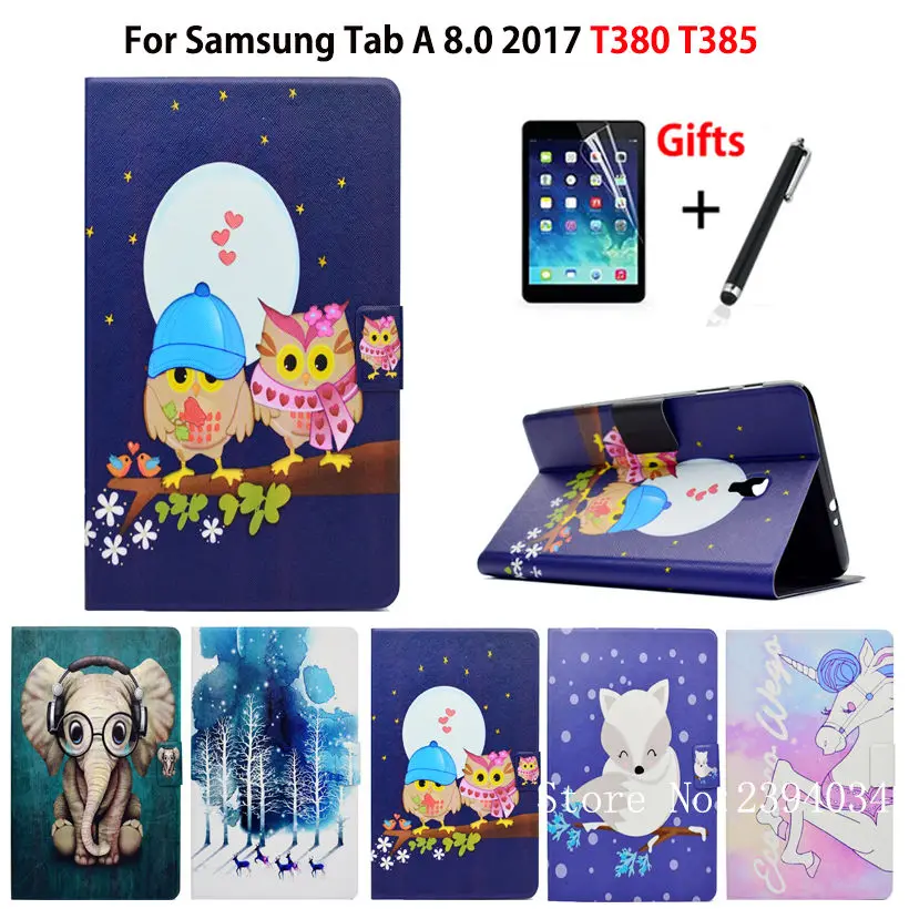 Модный флип-кейс из искусственной кожи с совой для Samsung Galaxy Tab A 8 0 T380 T385 2017 дюйма