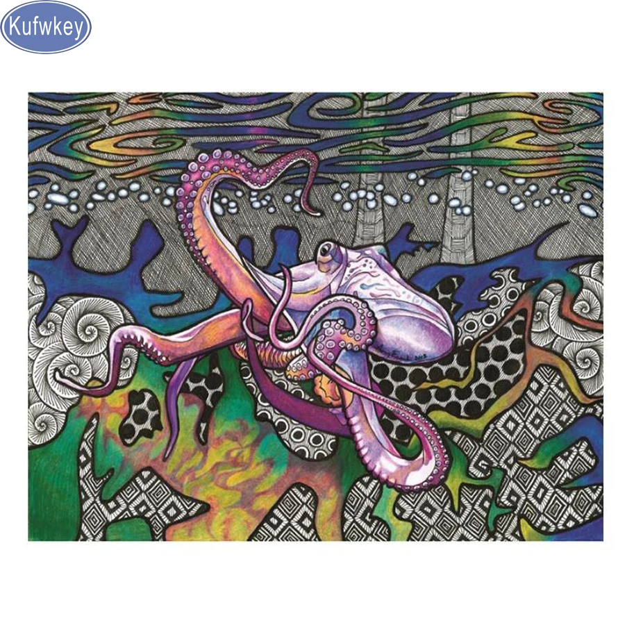 

Полная квадратная алмазная живопись "осьминог" Сделай сам Алмазная вышивка ручной работы пейзажа мозаичная картина из Стразы домашний Деко...