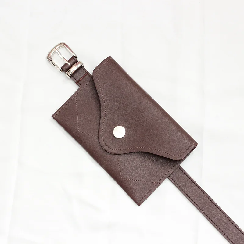 Fashion Women Fanny Pack Simple Vintage Mini Adjustable Phone Purse Key card Envelope bag high quality PU Leather Waist Bag - Цвет: coffee Silver buckle