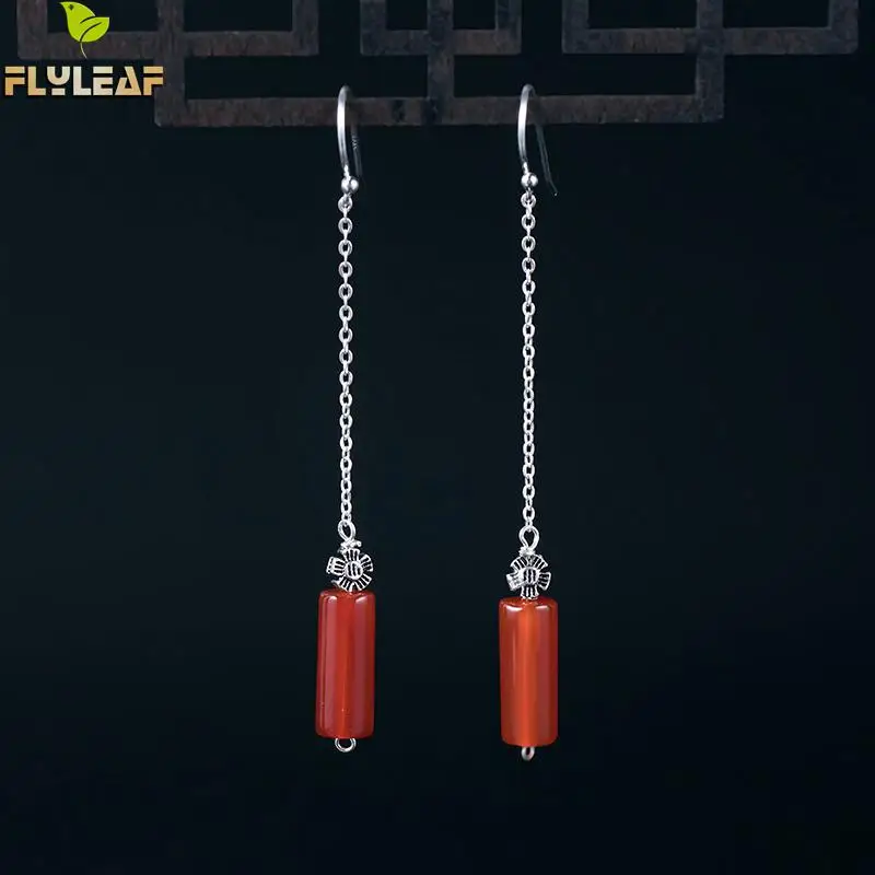 Женские серьги подвески Flyleaf из 100% натурального камня с красным агатом