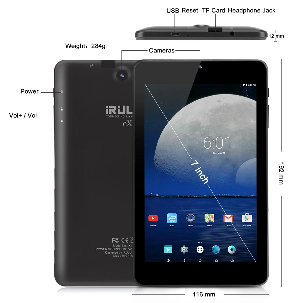 IRULU 7 &quotX4 Планшет Quad Core Android 5.1 16 ГБ AllWinner A33 ARM Cortex-A7 1.3 ГГЦ 4000 мАч Tablet Google Английская