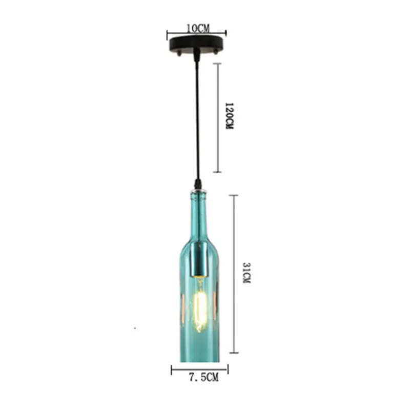 Sky Blue Mrosaa 220V E27 ретро промышленные красочные стеклянные бутылки вина подвесные лампы художественный ресторан кафе бар украшение подвесной светильник - Цвет корпуса: Sky Blue