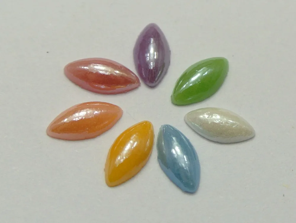 

100 Mixed Color Luater AB Horse Eye Flatback Glass Cabochon Half Pearl 8X4mm