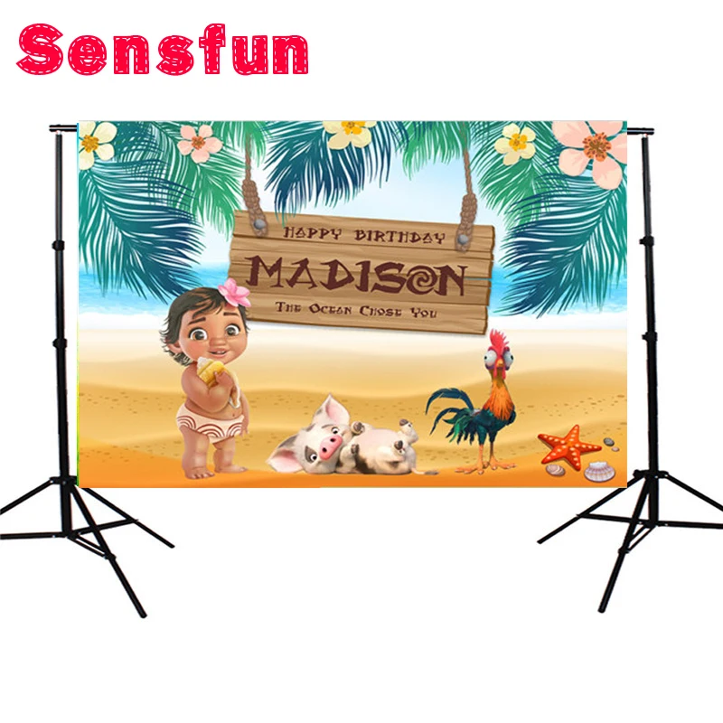 Sensfun мультфильм девушки ребенок Моана день рождения фон Фото фоны Waialiki Мауи вечерние баннер событий 5X3FT