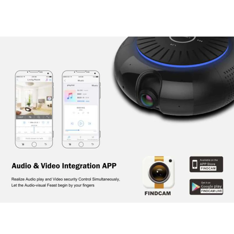 Панорамная камера 180 градусов 1080P HD Wifi IP встроенная 5 Вт Hifi система Bluetooth динамик