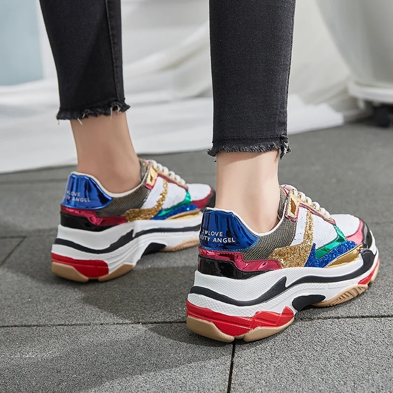 Женская обувь с блестящими блестками Stylesowner на платформе модные кроссовки