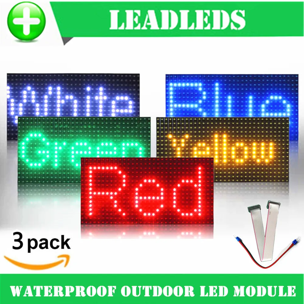 3PCS 32*16 waterproof P10 Outdoor Red Green Yellow Blue Led module for single color P10 led message display module