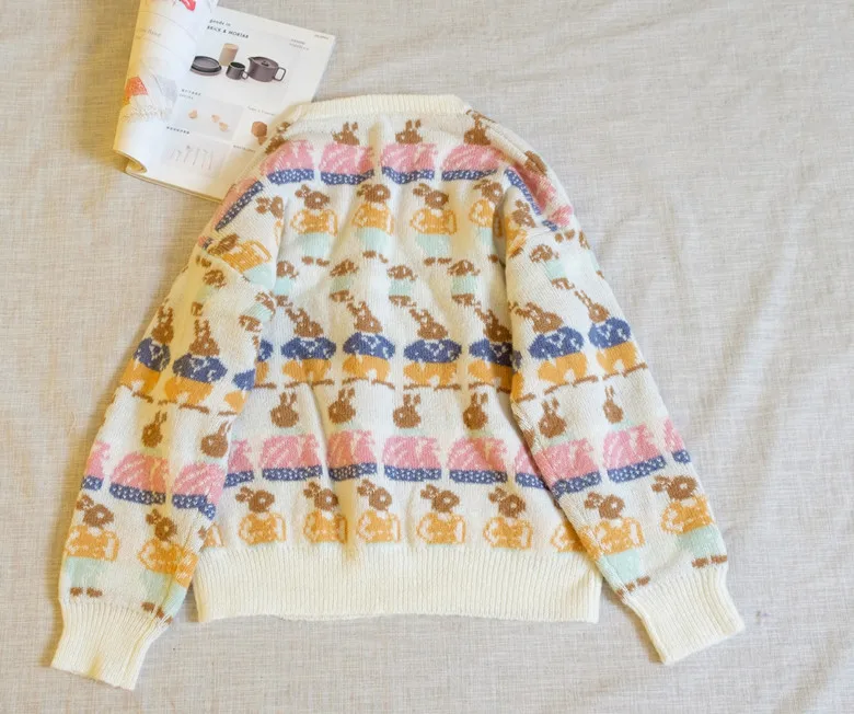 Женский жаккардовый пуловер из мохера с милым кроликом в консервативном стиле; милые свободные женские вязаные свитера; сезон весна-осень; дизайн