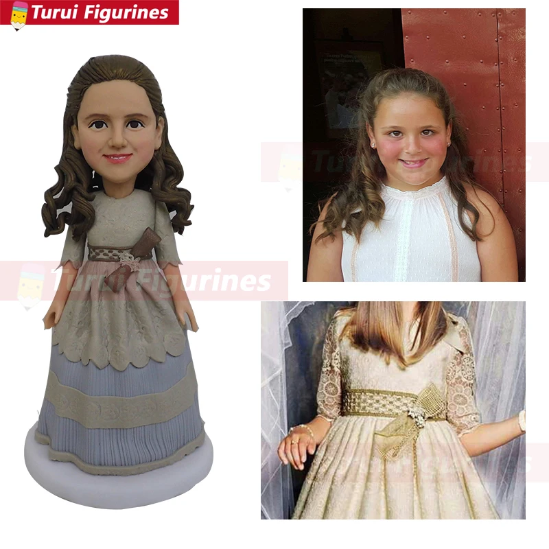 

Custom girl Figurines with beautiful dress birthday wedding cake topper Bride and groom personalized mini statue bobblehead doll