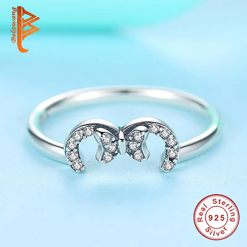 Wholesale price Genuine 100% 925 Sterling Silver Ring 3 Shape Bow Crystal Clear CZ Finger Female Jewelry For Women | Украшения и