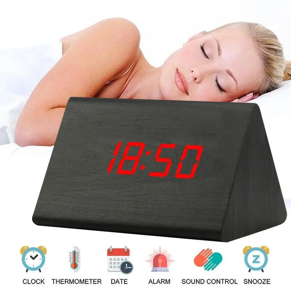 Saat Creative Digital Clock Wooden Electronic LED Time Display Temperature Detect For Bedroom Alarm | Дом и сад