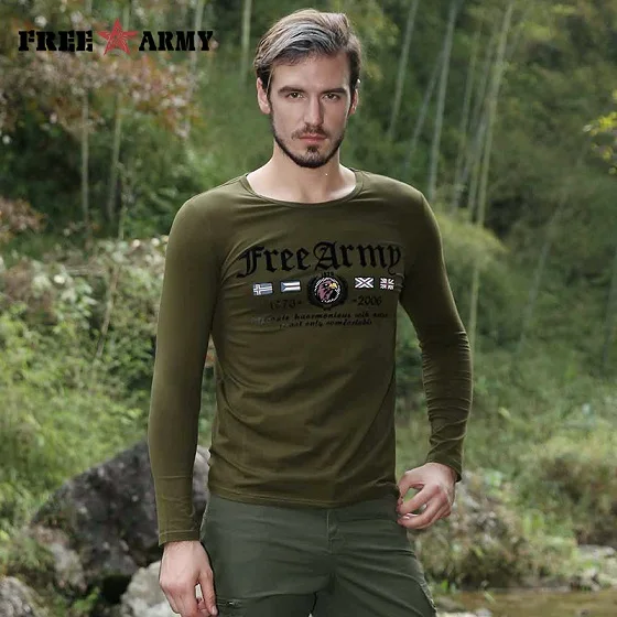 army green Брендовая мужская футболка, камуфляжная армейская зеленая футболка, мужские крутые топы с длинными рукавами, мужская хлопковая повседневная майка, мужские футболки, MS-6598 - Цвет: army green