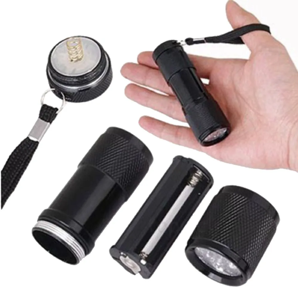 1 шт. черный Алюминиевый мини Портативный светильник s УФ ультрафиолетовый 9 LED