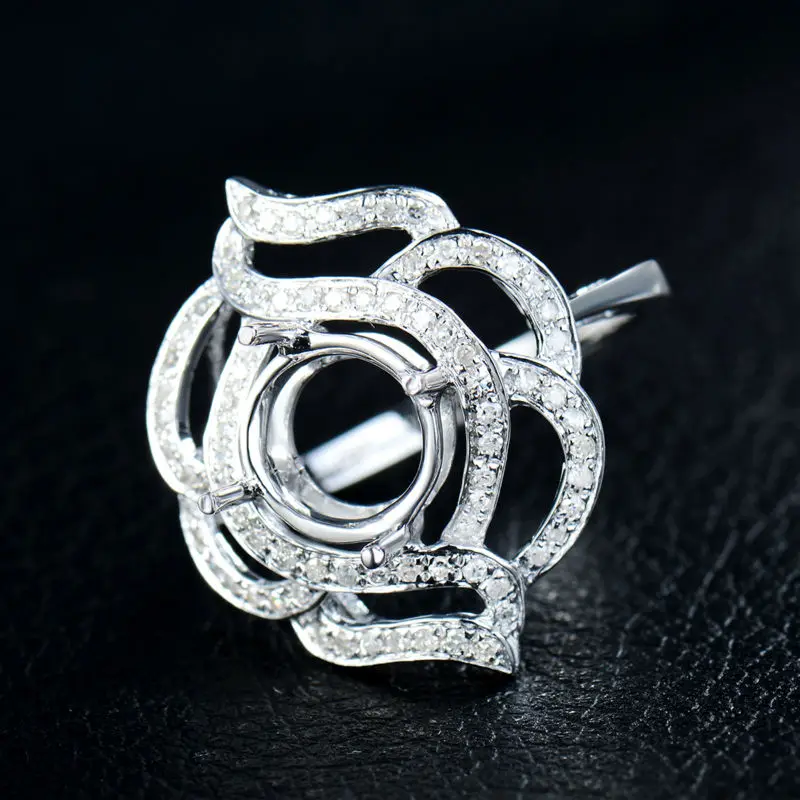 Кольцо с цветком 14 к белое золото натуральный диаметр обручальное круглое кольцо