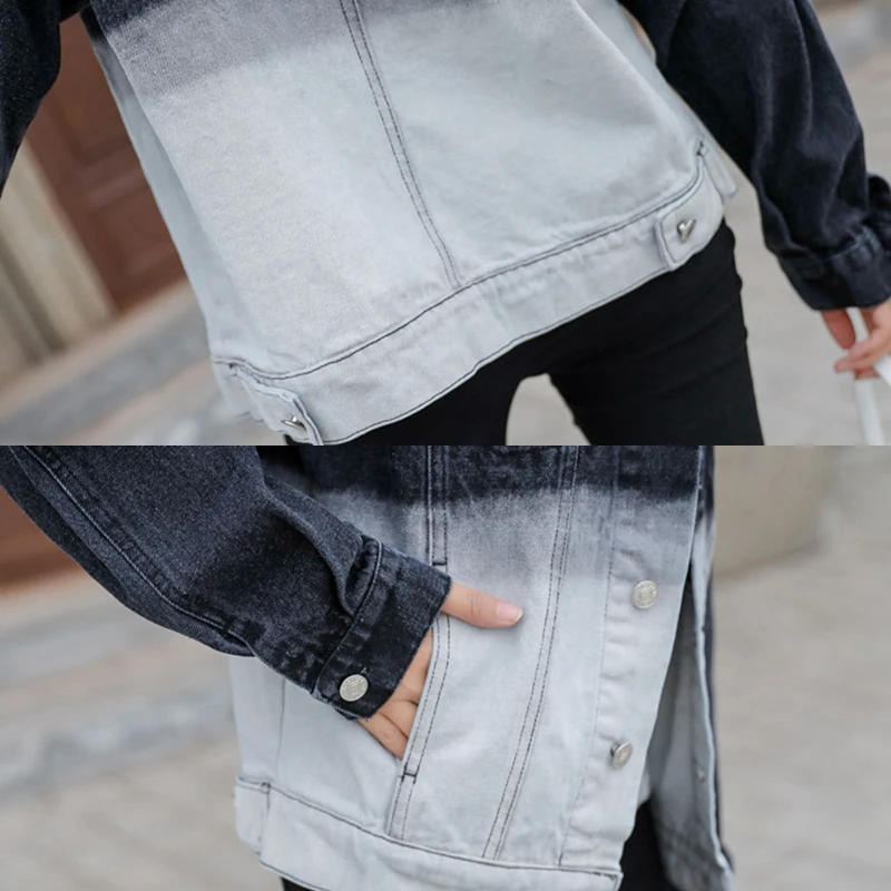 2019 новая весенне-осенняя джинсовая одежда куртка приталенная двухцветная с