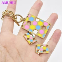 amumiu rectangle hollow sweet colorful woman jewelry sets pendant necklace and earrings set for party gifts js026