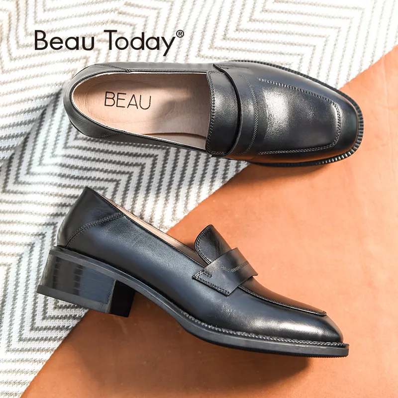 BeauToday/женские лоферы; Лидирующий бренд; коровья кожа; квадратный носок; слипоны; стильная обувь на плоской подошве; женская обувь из натуральной кожи; ручная работа; 21608