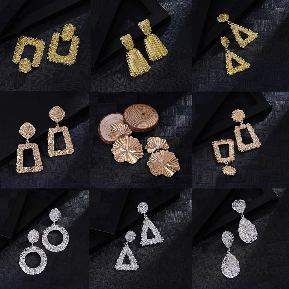 Большие Винтажные серьги для женщин 2019 металлические золотые капли