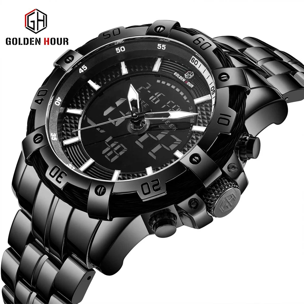 Relogio Dourado Masculino мужские модные часы в деловом стиле кварцевые часы водонепроницаемые спортивные цифровые часы Военные Наручные часы