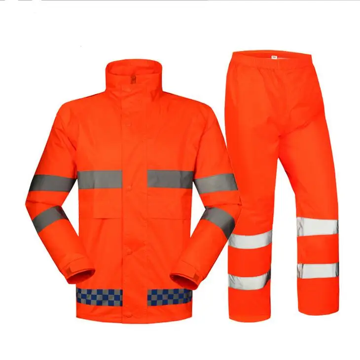 

SPARDWEAR waterproof high visibility rain jacket and pant fluorescent orange raincoat with reflective strips free shipping